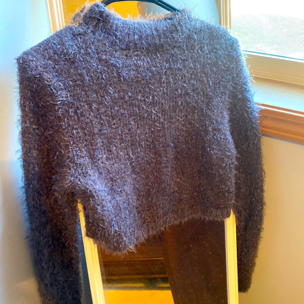 Dark purple cropped turtleneck sweater
